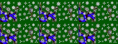 Raster illüstrasyonundaki çiçek desenli çizim. Yeşil renklerde. Güzel kumaş deseni. Raster illüstrasyonu.