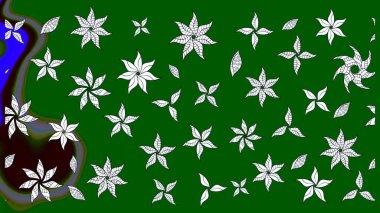 Çok yeşil zarif küçük çiçekler ve yeşil renkli komik böcekler, raster desen, illüstrasyon.