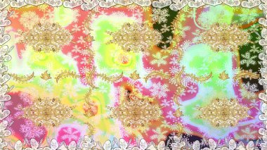 Davetiyeler, kartlar, web sayfası için Raster illüstrasyon. Doğu tarzı element. Tarafsız renklerde altın element. Altın desenli çiçek dekoru. Çizgi sanatı tasarım şablonu için sınırsız sınır.