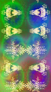 Güzel tasarım. Noel için tatil tasarımı, yeni yıl moda baskıları. Kar tanelerinin soyut arkaplanlı Noel arkaplanı. Raster illüstrasyonu. Altın kar taneleri.