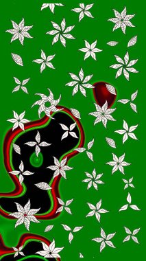 Kabile sanatı boho baskısı, klasik çiçek arkaplanı. Soyut etnik raster çizim kalıbı. Arkaplan dokusu, duvar kağıdı, yeşil renkli çiçek teması.