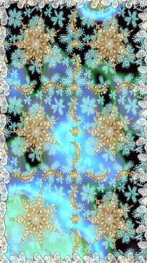 Altın elementlerle mavi renklerde altın desen. Raster klasik barok çiçeksiz altın desenli. Süslü dekorasyon. Lüks, kraliyet ve Viktorya dönemi konsepti.