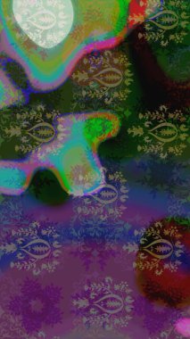 Mor ve yeşil kar taneleri. Raster illüstrasyonu. Noel ve yeni yıl moda baskıları için tatil tasarımı. Kar tanelerinin soyut arkaplanlı Noel deseni.