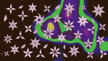 Raster illüstrasyonu. Suluboya çiçekli çiçek deseni. Kahverengi renkli Asyalı tekstil.