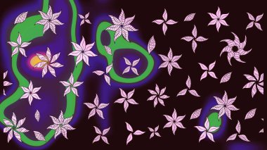 Raster. Eski usul. Tomurcukları çiçek olan sevimli bir çiçek deseni. Eskiz geçmişi. Raster illüstrasyonu. Kumaş, tekstil ve duvar kağıdı baskısı için..