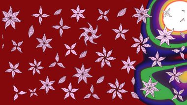 Kırmızı renkte çiçekler. Hediye ambalaj kağıdı, tebrik kartları, posterler ve pankart tasarımı. Raster düz çiçek çizim deseni.