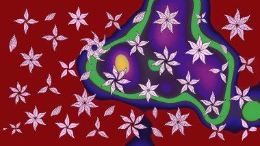 Parlak çiçekli kolaj çiçeği kırmızısı. Çiçek tasarımı için inanılmaz bir kolaj cenneti tarzı. Çiçekli zambaklar eskiz arka planı.