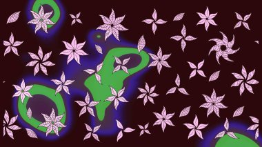 Raster illüstrasyonu. Çiçek ve yapraklı karalama şeklinde Raster çiçek deseni. Yumuşak, bahar çiçekleri kahverengi renklerde.