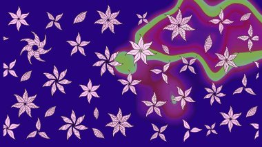 Raster illüstrasyonu. Suluboya çiçekli çiçek deseni. Mavi renkte Asya tekstili.