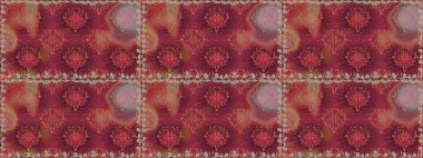 Elle boyanmış suluboya, dikişsiz çiçekler ve bitkiler. Kırmızı renkte çiçekler.