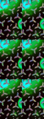 Siyah, yeşil ve gri renkli kristal kar taneleri. Raster illüstrasyonu.