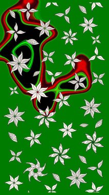 Çiçeksel çizim kalıbının yansıması. Vadinin yeşil renkli çiçekleri.