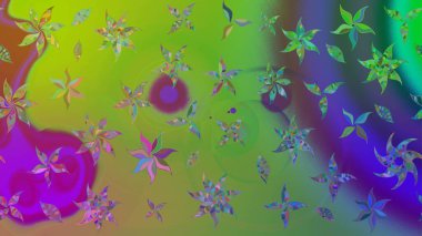 Yeşil renkli çiçekler. Hediye ambalaj kağıdı, tebrik kartları, posterler ve pankart tasarımı. Raster düz çiçek çizim deseni.