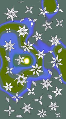 Halk tarzı. Modern çiçek arkaplanı. Moda baskıları için zarif bir şablon. Rengarenk çiçekleri ve doğal renklerde yaprakları olan harika bir çiçek deseni..