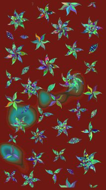 Düz Çiçek Elementleri Tasarımı. Kırmızı renkte çiçekler. Renkli Yaz Temalı eskiz kalıbı. Raster illüstrasyonunda çiçek deseni çizimi.