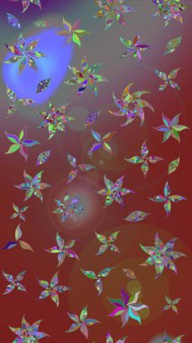 Kahverengi arka planda. Çocuksu tasarım. Tekstil, kumaş, ambalaj, hatıra defteri için hoş bir çiçek arkaplanı. Elle çizilmiş karalama çiçekleri ile Raster çizim deseni.