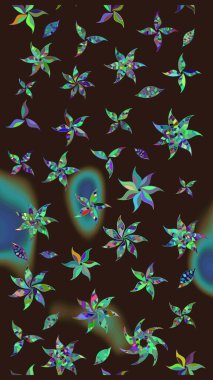 Raster illüstrasyonu. Suluboya çiçekli çiçek deseni. Kahverengi renkli Asyalı tekstil.