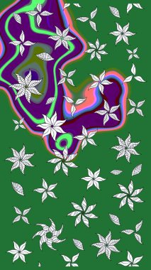 Çiçekli karalama şeklinde Raster çiçek deseni. Yeşil renkli çiçekler. Yumuşak, bahar çiçekli arka plan.