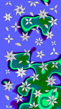 Mavi renkli çiçekler. Raster illüstrasyonunda çiçek deseni çizimi.