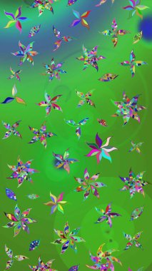 Renkli Bahar Teması eskiz kalıbı. Yeşil renkli çiçekler. Düz Çiçek Elementleri Tasarımı. Raster illüstrasyonunda çiçek deseni çizimi.