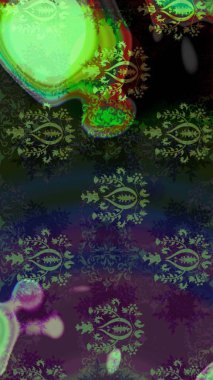 Raster illüstrasyonundaki çiçek desenli çizim. Suluboya tarzında yeşil renkte çiçekler.