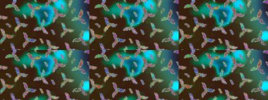 Düşen Noel stili kar taneleri. Kar taneleri, kar yağışı. İllüzyon. Güzel raster kahverengi, yeşil ve mavi kar taneleri renkli bir arkaplanda izole edilmiş..