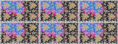 Raster illüstrasyonu. Dekoratif simetri arabesk. Kusursuz ortaçağ çiçek deseni. Gri renklerde altın. Doğum günü, davetiye ya da afiş için tebrik kartı.