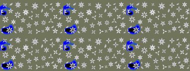 Raster güzel bir çiçek deseni çizmiş. Bahar mevsimi. Tatil havası. Nazik romantik baskı. Yeşil renkte çiçekler.