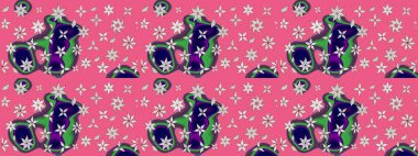 El çizimi çiçekli soyut çizim kalıbı. Raster illüstrasyonu. Pembe renkte çiçekler.