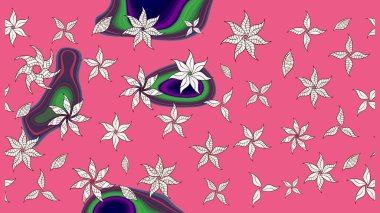 Renkli Yaz Temalı eskiz kalıbı. Modaya uygun kumaş deseni. Sevimli çiçek raster deseni. Düz Çiçek Elementleri Tasarımı.