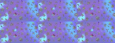 Raster illüstrasyonu. Mor renkli çiçekler. Küçük çiçekte sevimli çiçek deseni var..