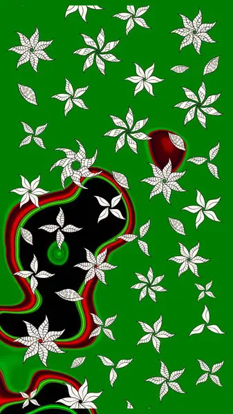 Kabile sanatı boho baskısı, klasik çiçek arkaplanı. Soyut etnik raster çizim kalıbı. Arkaplan dokusu, duvar kağıdı, yeşil renkli çiçek teması.