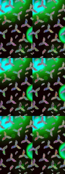 Siyah, yeşil ve gri renkli kristal kar taneleri. Raster illüstrasyonu.