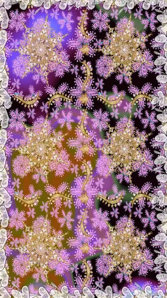 Klasik çiçek dokusu. Kusursuz desenli altın elementler. Kart, duvar kağıdı, ambalaj ve tekstil için klasik tasarım. Raster illüstrasyonu. Altın şablon. Tarafsız renklerde Royal retro.