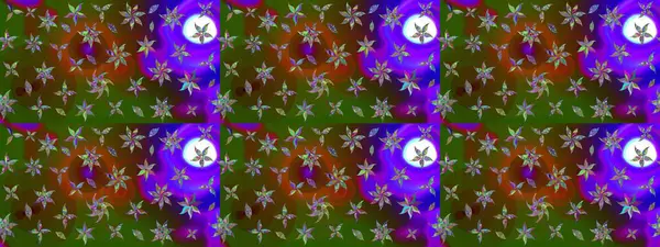 Düz Çiçek Elementleri Tasarım Raster illüstrasyonu. Yeşil renkli çiçekler. Renkli Bahar temalı eskiz kalıbı. Çiçekli çiçek deseni, suluboya..