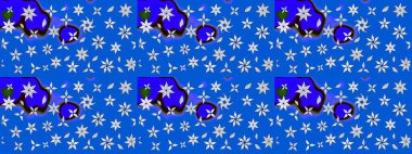 Raster illüstrasyonundaki çiçek desenli çizim. Mavi renkli çiçekler. Renkli Bahar Teması eskiz kalıbı. Düz Çiçek Elementleri Tasarımı.