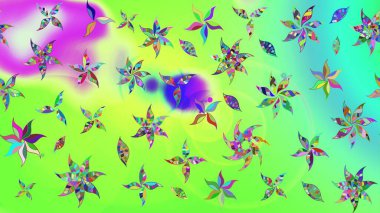 Raster çiçek desenli çiçek deseni, yapraklar, dekoratif elementler, sıçrama, lekeler, el çizimi kontur çizgileri ve Doodle çizim stili, grafik raster çizim çizimi.