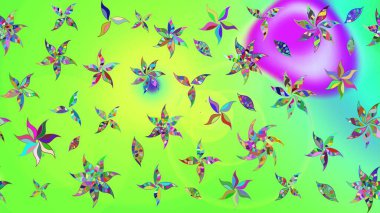 Küçük çiçekteki sevimli çiçek deseni. Varicologreen Raster çizimi. Birçok yeşil soyut çiçekli tropikal çizim deseni.