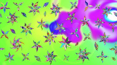 Vadinin yeşil renkli çiçekleri. Çiçekler. Soyut etnik raster çizim kalıbı.