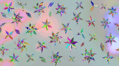 Suluboya elle çizilmiş çiçek desenli eskiz deseni. Parlak renkli fantezi çiçekleri, yapraklar, gri renkli tomurcuklar.