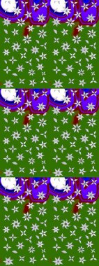 Raster illüstrasyonundaki çiçek desenli çizim. Düz Çiçek Elementleri Tasarımı. Renkli Bahar Teması eskiz kalıbı. Yeşil renkte çiçekler.