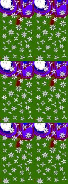 Raster illüstrasyonundaki çiçek desenli çizim. Düz Çiçek Elementleri Tasarımı. Renkli Bahar Teması eskiz kalıbı. Yeşil renkte çiçekler.