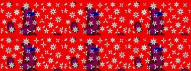 Ağaç dallı bahar çiçekleri, çiçek siluetiyle kırmızı renkte desen. Raster deseni.