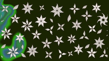 Raster illüstrasyonu. Çiçek ve yapraklı karalama şeklinde Raster çiçek deseni. Gri renkte bahar çiçekleri..