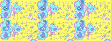 Modern, sarı raster arka plan duvar kâğıdı illüstrasyonu, klasik çizgili, desenli desenli çiçekler, çiçekli süsler. Çiçekli el çizimi çizimi deseni.