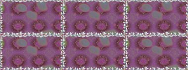 Düz Çiçek Elementleri Tasarımı. Raster illüstrasyonunda kusursuz çiçek deseni. Mor renkli çiçekler. Renkli Bahar Teması Kusursuz Arkaplan.