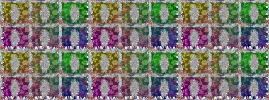 Raster illüstrasyonunda kusursuz çiçek deseni. Yeşil renkli çiçekler. Düz Çiçek Elementleri Tasarımı. Renkli Bahar Teması Kusursuz Arkaplan.