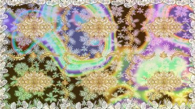 Tarafsız renklerde, altın elementlerle kusursuz desen. Raster oryantal süs. Kusursuz altın desen.