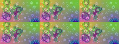 Zarif, parlak ve yeşil çiçek desenli bir taslak. Raster. Sabıka baskıları, bebek kıyafetleri, duvar kâğıtları, paket kutuları vb..