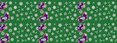 Sevimli çiçek raster deseni. Yeşil renkli çiçekler. Düz Çiçek Elementleri Tasarımı. Renkli Bahar Teması çizim şablonu.